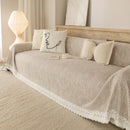 Sofa Cover Throw with Lace Trim & Pom-Pom Fringe, Decorative Couch Cover Blanket