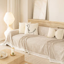 Sofa Cover Throw with Lace Trim & Pom-Pom Fringe, Decorative Couch Cover Blanket