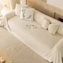 Sofa Cover Throw with Lace Trim & Pom-Pom Fringe, Decorative Couch Cover Blanket