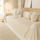 Sofa Cover Throw with Lace Trim & Pom-Pom Fringe, Decorative Couch Cover Blanket