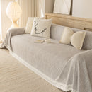 Sofa Cover Throw with Lace Trim & Pom-Pom Fringe, Decorative Couch Cover Blanket
