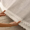 Sofa Cover Throw with Lace Trim & Pom-Pom Fringe, Decorative Couch Cover Blanket