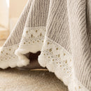 Sofa Cover Throw with Lace Trim & Pom-Pom Fringe, Decorative Couch Cover Blanket