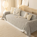 Sofa Cover Throw with Lace Trim & Pom-Pom Fringe, Decorative Couch Cover Blanket