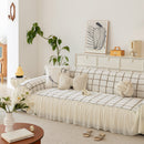 Grid Sofa Cover with Ruffle Skirt – Soft, Decorative, Full-Cover Couch Protector