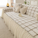 Grid Sofa Cover with Ruffle Skirt – Soft, Decorative, Full-Cover Couch Protector