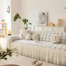 Grid Sofa Cover with Ruffle Skirt – Soft, Decorative, Full-Cover Couch Protector