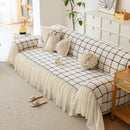 Grid Sofa Cover with Ruffle Skirt – Soft, Decorative, Full-Cover Couch Protector