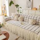 Grid Sofa Cover with Ruffle Skirt – Soft, Decorative, Full-Cover Couch Protector
