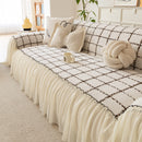 Grid Sofa Cover with Ruffle Skirt – Soft, Decorative, Full-Cover Couch Protector