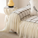Grid Sofa Cover with Ruffle Skirt – Soft, Decorative, Full-Cover Couch Protector