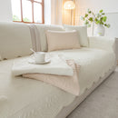 Floral Cotton Quilted Sofa Cover, Non-Slip Couch Protector with Scalloped Edges