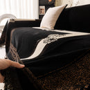 Jacquard Floral Band Sofa Cover with Tassels, Thick Textured Couch Throw Blanket