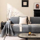 Jacquard Floral Band Sofa Cover with Tassels, Thick Textured Couch Throw Blanket