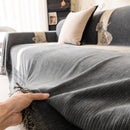 Jacquard Floral Band Sofa Cover with Tassels, Thick Textured Couch Throw Blanket