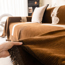 Jacquard Floral Band Sofa Cover with Tassels, Thick Textured Couch Throw Blanket