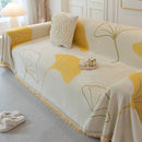 Cozy Couch Throw Blanket with Tassels, Jacquard Leaf Pattern Furniture Protector