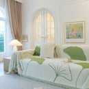 Cozy Couch Throw Blanket with Tassels, Jacquard Leaf Pattern Furniture Protector