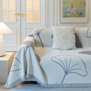 Cozy Couch Throw Blanket with Tassels, Jacquard Leaf Pattern Furniture Protector