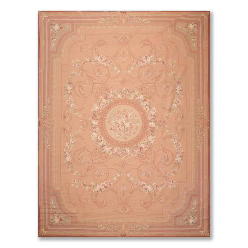 9’1"x 11’10" Hand Woven 100% Wool French Needlepoint Area Rug Pale Brown