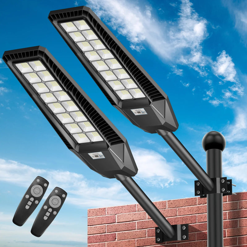 2 Pack 4600W Solar Street Lights Outdoor 190000 Lumens Dusk to Dawn With Remote and Motion Sensor