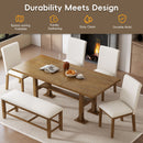 Topmax - 6 Piece Farmhouse Extendable Dining Table Set Trestle Kitchen Table Set With Removable Leaf And Upholstered Dining Chair And Bench For Dining Room by HouseOfZazla