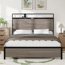 Antique Full Size Wooden Platform Bed Frame with LED Light Headboard