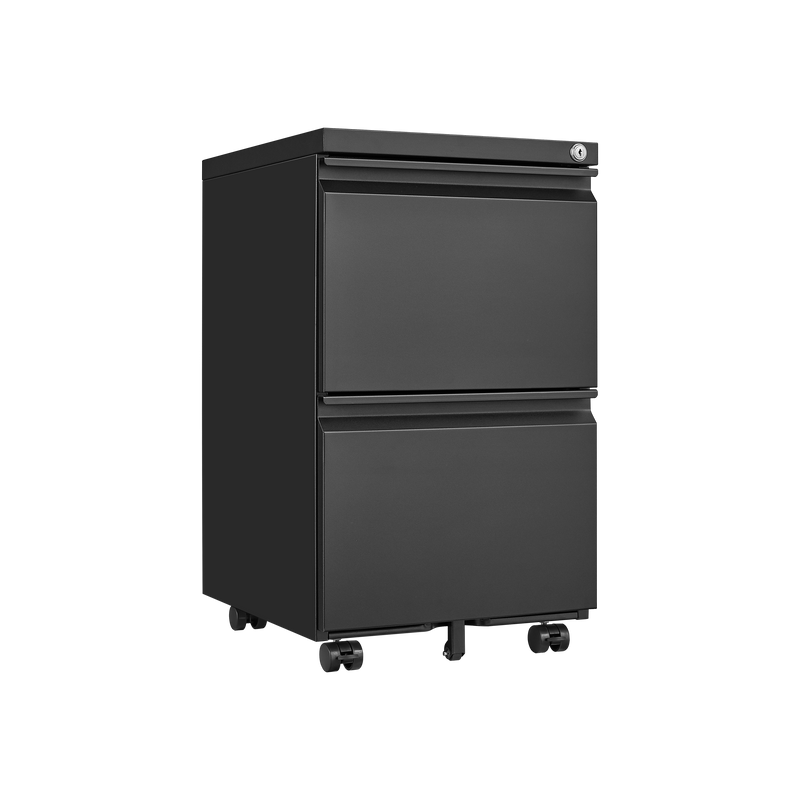 2 Drawer File Cabinet with Lock, Metal Under Desk Rolling Filing Cabinet fits Letter/Legal/A4 Size for Home Office, Mobile Filing Cabinet, Assemble Required, Black