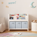 Bookshelf With 3 Tier Front Facing Storage And 3 Bins, Toddler Bookcase For Playroom - White by HouseOfZazla