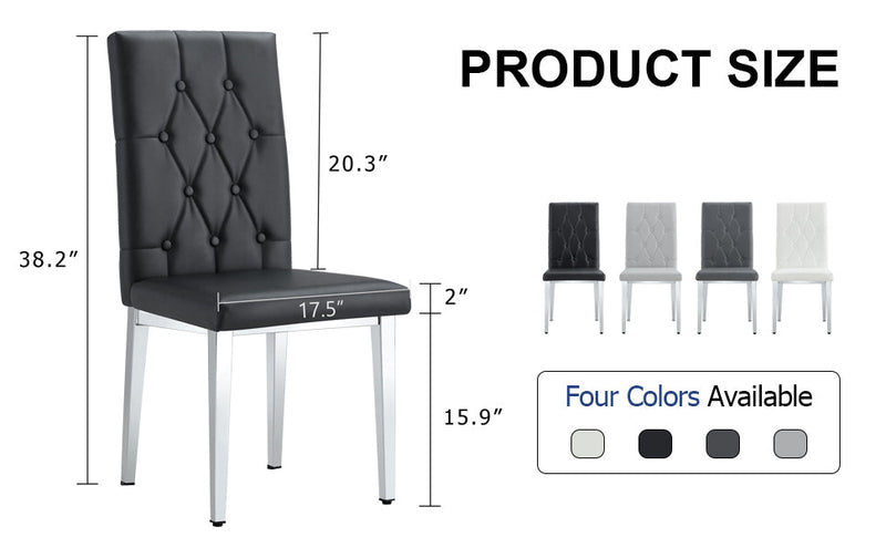 4-piece dining chair set, modern style kitchen soft cushion high backrest, with embedded buttons, metal leg office chair, suitable for restaurants, offices, and restaurants.