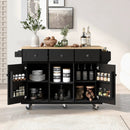 Kitchen Cart with Rubber wood Drop-Leaf Countertop ,Cabinet door internal storage racks,Kitchen Island on 5 Wheels with Storage Cabinet and 3 Drawers for Dinning Room, Black by Montret