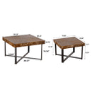 31.3"Modern Retro Splicing Square Coffee Table, Fir Wood Table Top with Cross Legs Metal Base (Set of 2 pcs)