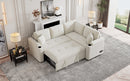 87.4" L-shape Sofa Bed Pull-out Sleeper Sofa with Wheels, USB Ports, Power Sockets for Living Room, Beige
