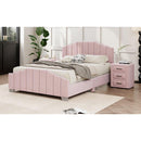 3 Pieces Bedroom Sets Full Size Velvet Upholstered Platform Bed Vertical Channel Tufted Headboard and Two Three-drawer Nightstands,Pink