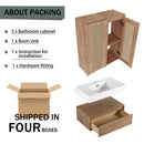 Modern Imitative Wall Mounted Bathroom Vanity With Resin Sink & 2 Side Cabinet, Soft Close Drawer - Imitative Oak by HouseOfZazla
