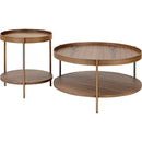 2-Piece Modern 2 tier Round Coffee Table Set for Living Room,Easy Assembly Nesting Coffee Tables, End Side Tables for Bedroom Office Balcony Yard,Walnut MDF