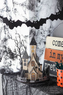 Cardboard Lighted Haunted House, Tabletop Holiday Halloween Decor, Battery Powered - Beige / Black by HouseOfZazla