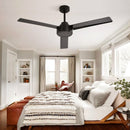 52" Outdoor Ceiling Fan Without Light with Remote Control, 3 ABS Blades Farmhouse Ceiling Fan 6-speed Reversible DC Motor Black for Living Room, Bedroom, Kitchen