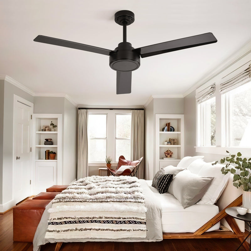 52" Outdoor Ceiling Fan Without Light with Remote Control, 3 ABS Blades Farmhouse Ceiling Fan 6-speed Reversible DC Motor Black for Living Room, Bedroom, Kitchen