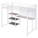 Metal Loft Bed With Desk, 3 Shelves And Ladder