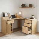 59" Modern Fluted L-Shaped Desk with Charging Station & Storage