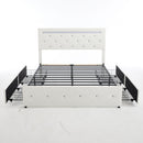 Upholstered Bed Frame With LED Lights, 4 Storage Drawers, Charging Station
