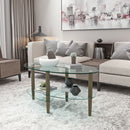 Transparent Oval Glass Coffee Table, Modern Table In Living Room Oak Wood Leg Tea Table 3-Layer Glass Table by Unique Piece Furniture