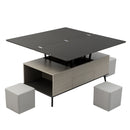 5 Pieces Lift Top Coffee Table Set with Storage Convertible Dining Table with Ottomans