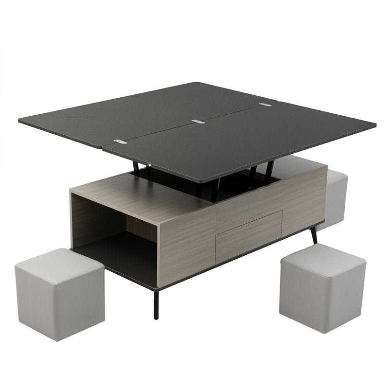 5 Pieces Lift Top Coffee Table Set with Storage Convertible Dining Table with Ottomans