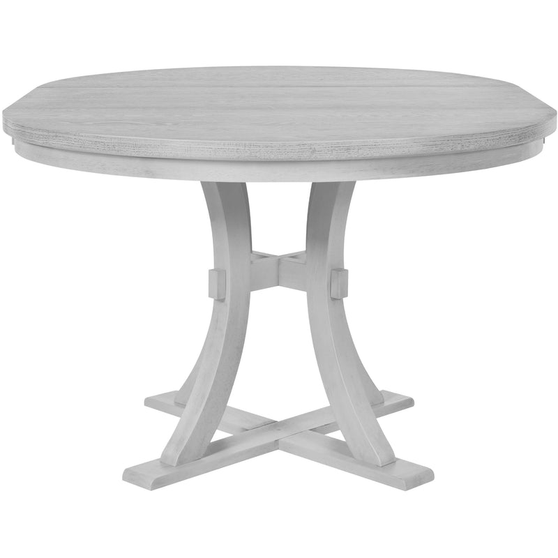 5-Piece Rustic Round Pedestal Extendable Dining Table Set with 15.7" Removable Leaf and Simple Dining Chirs for Small Places, Gray