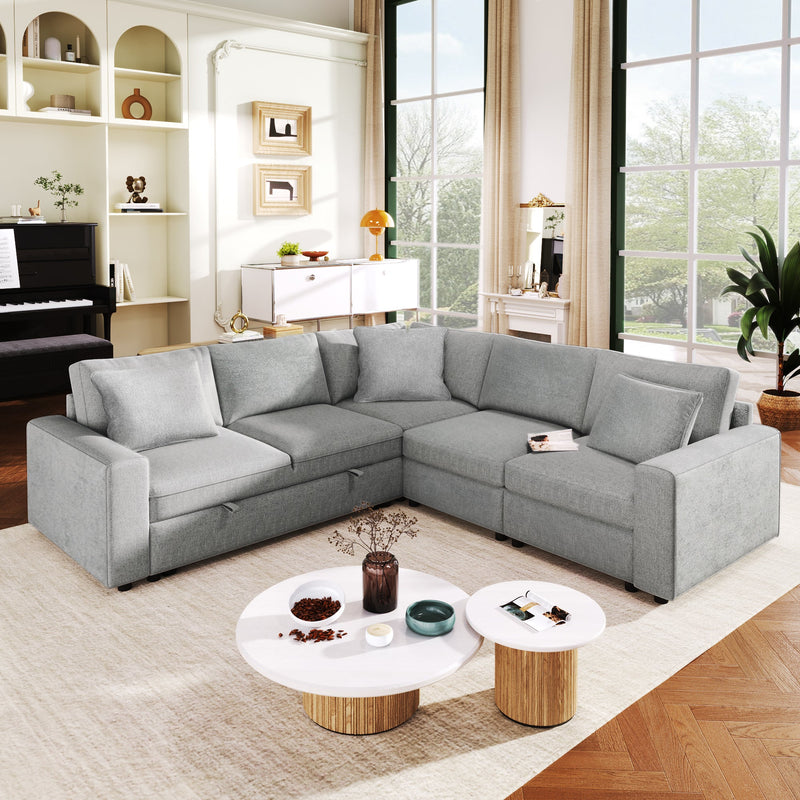 4-Seat L-shaped Modular Sofa with Thick Backrest and Seat Cushions, Suitable for Living Rooms, Offices