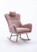 35.5 inch Rocking Chair, Soft Teddy Velvet Fabric Rocking Chair for Nursery, Comfy Wingback Glider Rocker with Safe Solid Wood Base for Living Room Bedroom Balcony (pink)