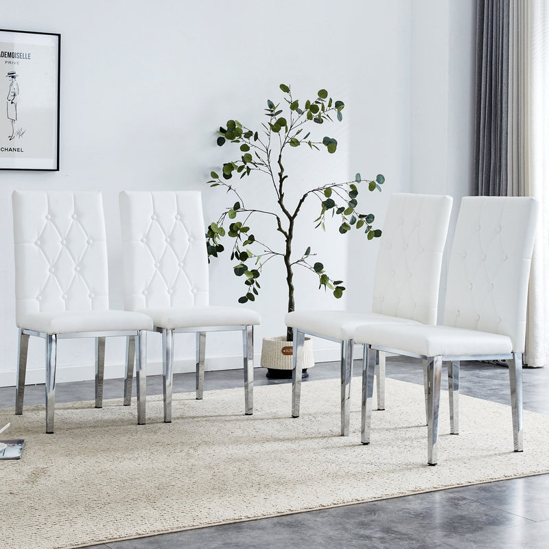 4-piece dining chair set, modern style kitchen soft cushion high backrest, with embedded buttons, metal leg office chair, suitable for restaurants, offices, and restaurants.