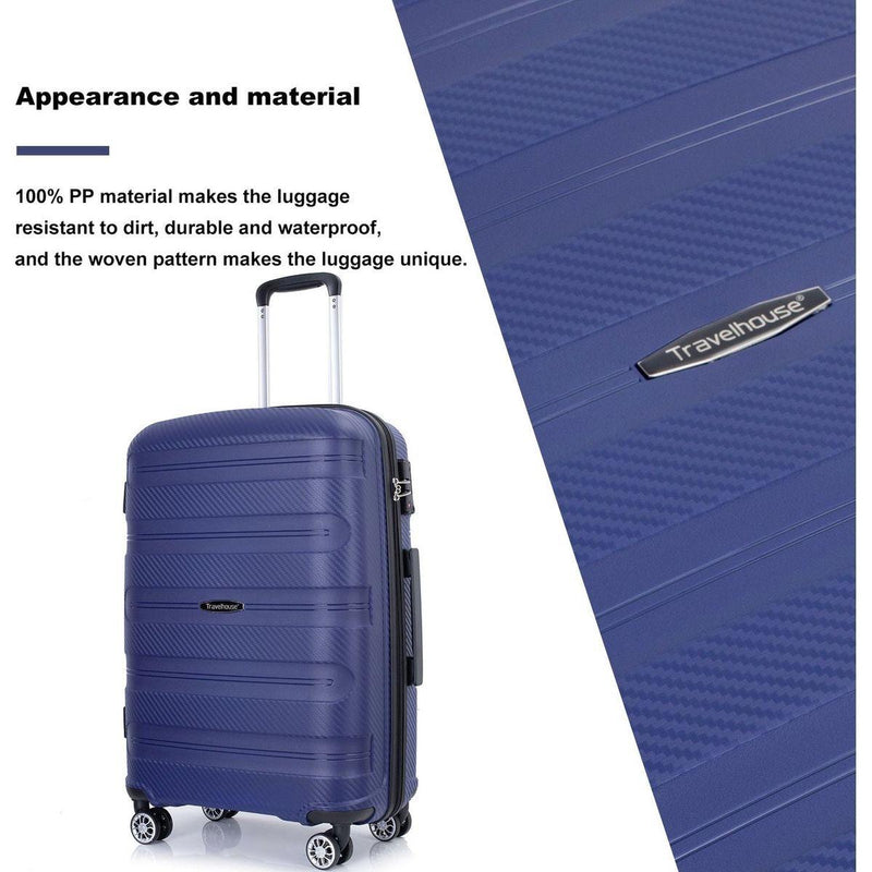 Hardshell Suitcase Spinner Wheels PP Luggage Sets Lightweight Durable Suitcase with TSA Lock,3-Piece Set (20/24/28), Navy